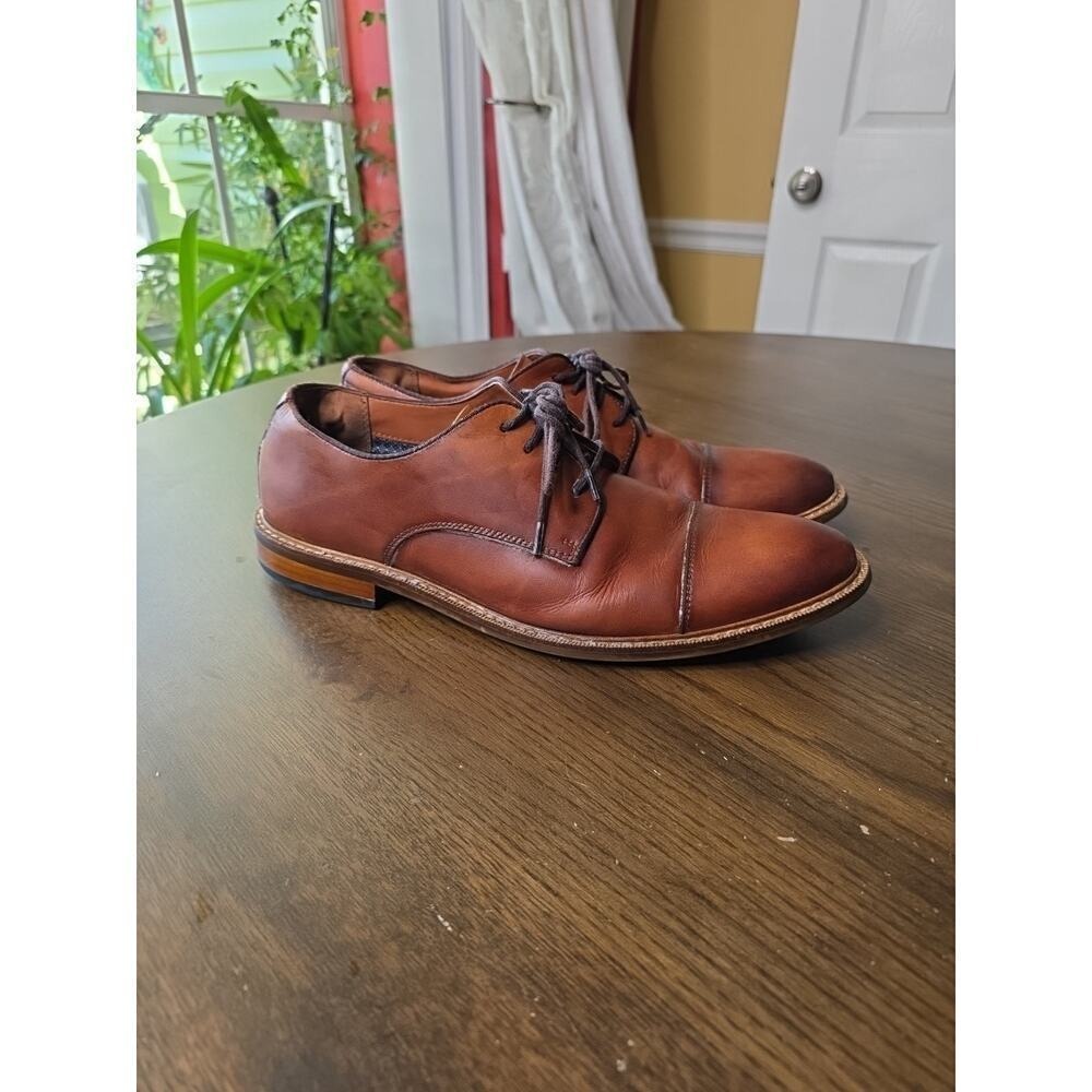 Vince Camuto Men's Cognac Brown Leather Cap-Toe Derby Shoes
